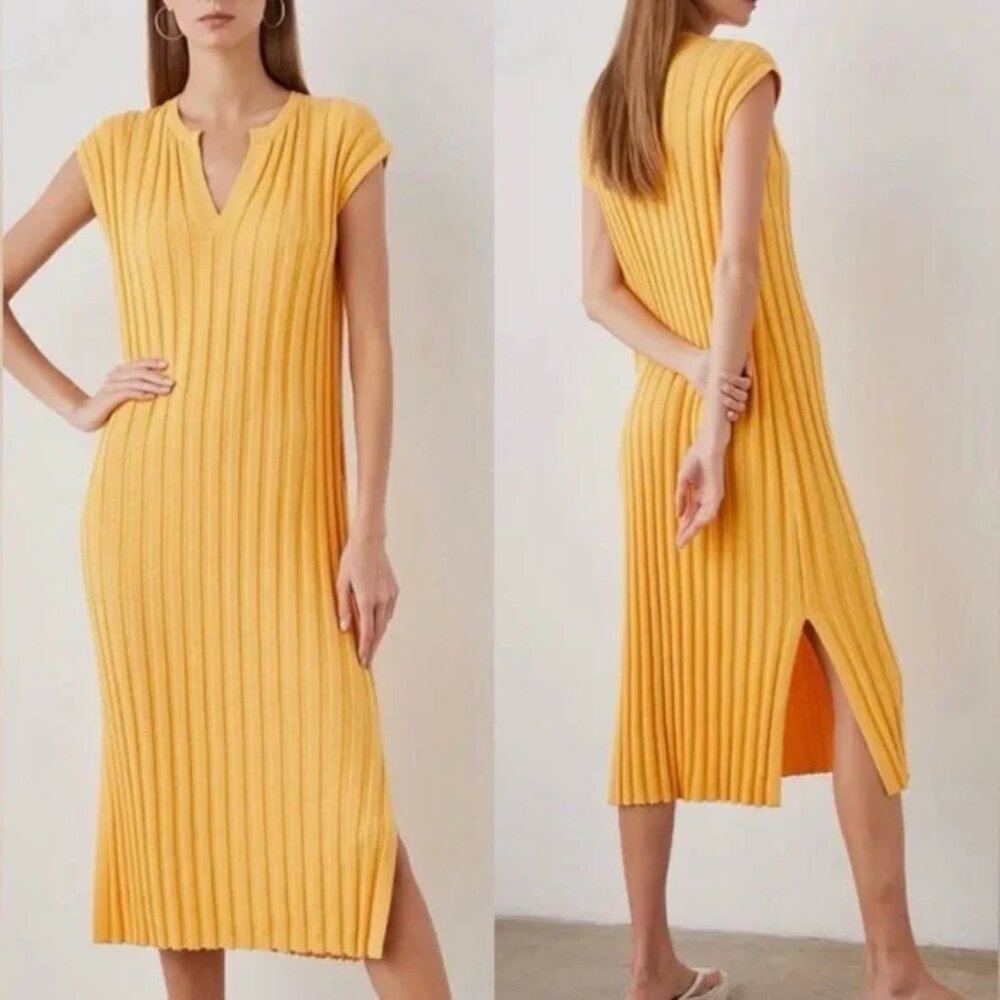 Rails Ashley midi dress melon orange ribbed cotton blend sleeveless small S